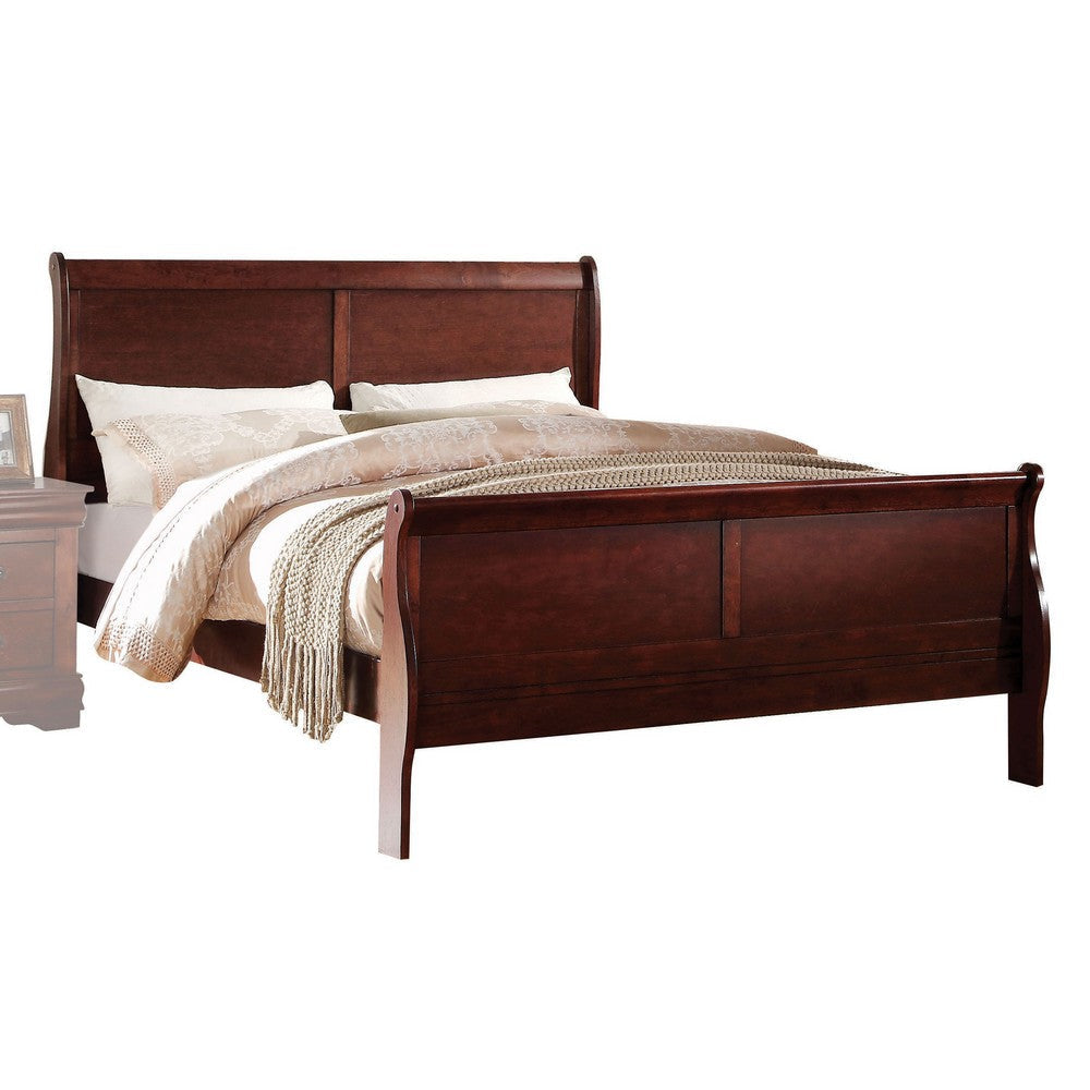 Transitional Panel Design Sleigh Eastern King Size Bed, Cherry Brown By Casagear Home