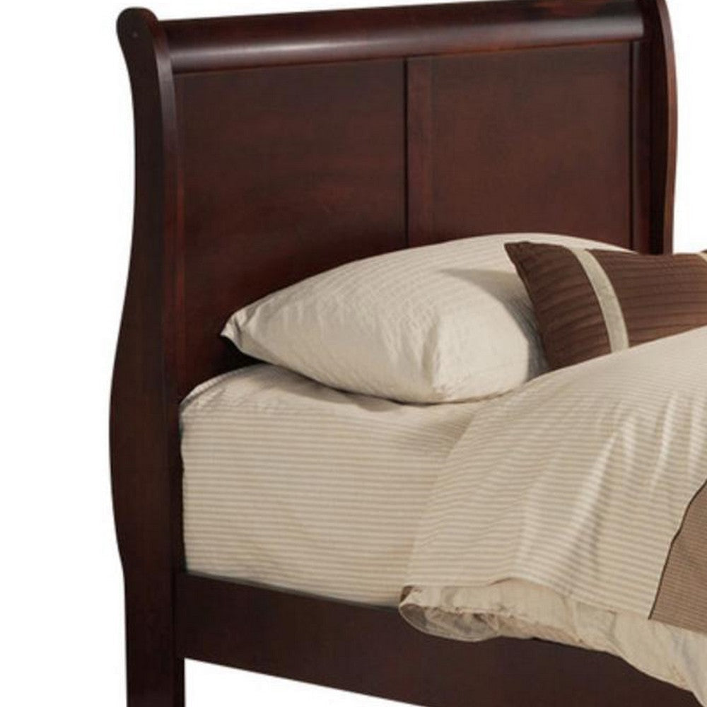 Transitional Panel Design Sleigh Twin Size Bed Cherry Brown By Casagear Home BM218488