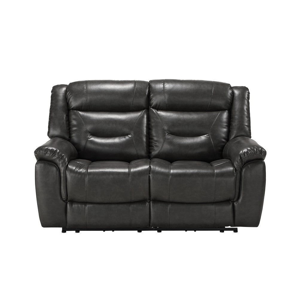 Power Motion Reclining Leatherette Loveseat with Pillow Top Armrests Black By Casagear Home BM218525