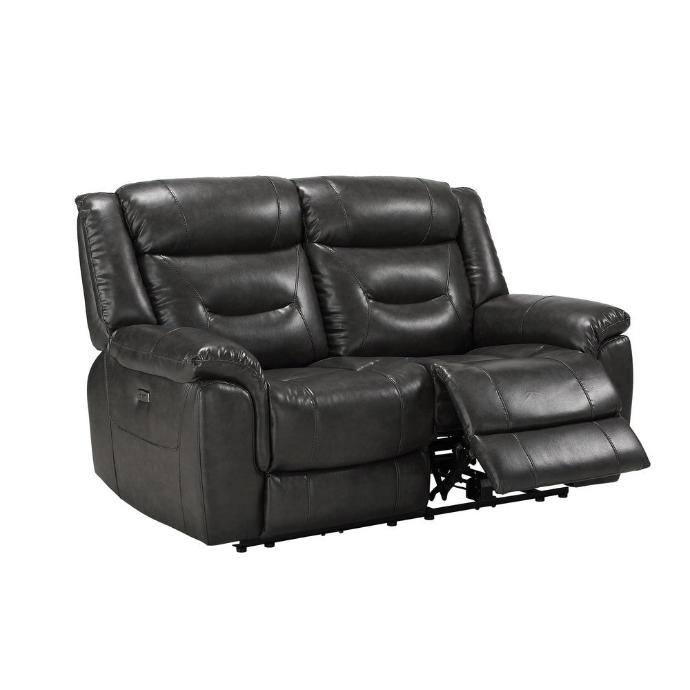 Power Motion Reclining Leatherette Loveseat with Pillow Top Armrests Black By Casagear Home BM218525