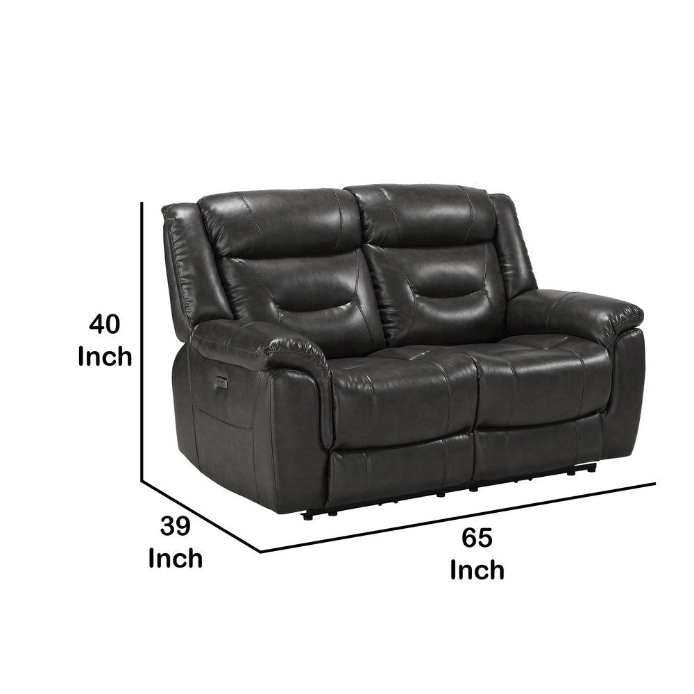 Power Motion Reclining Leatherette Loveseat with Pillow Top Armrests Black By Casagear Home BM218525