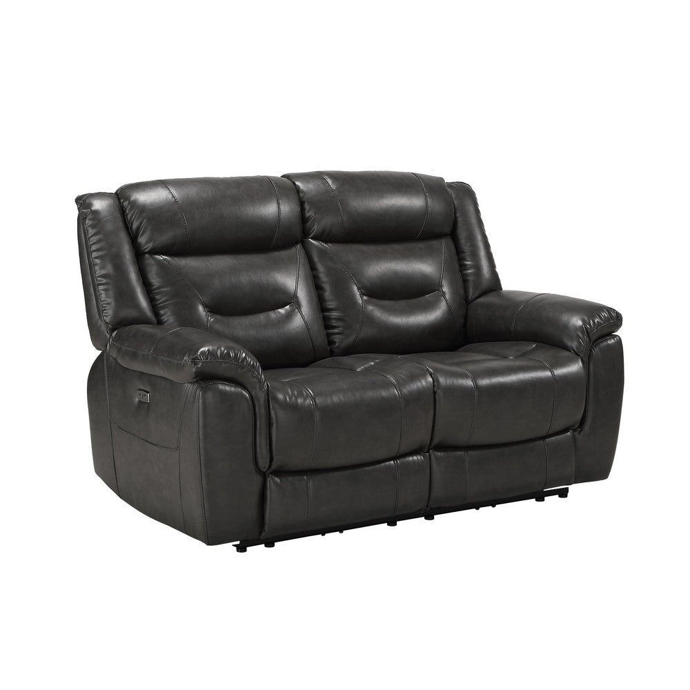 Power Motion Reclining Leatherette Loveseat with  Pillow Top Armrests Black By Casagear Home