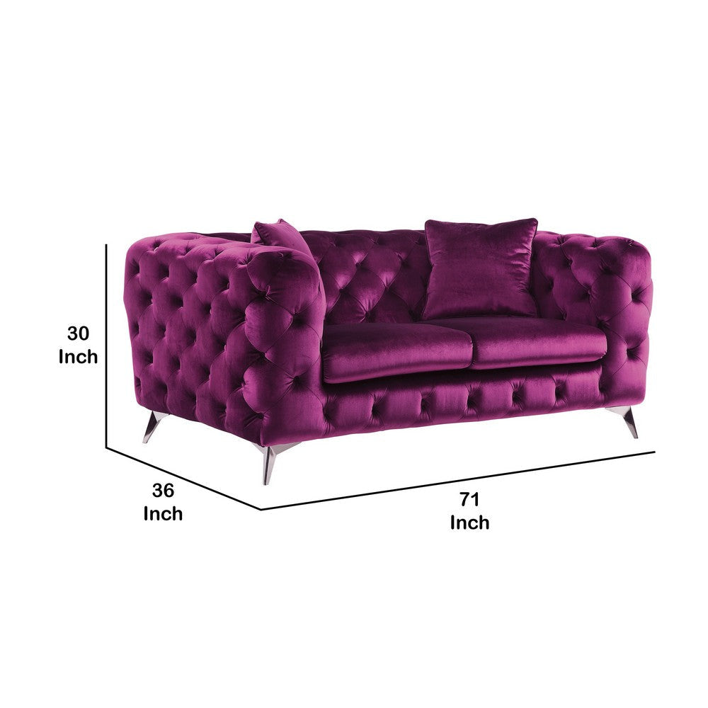 Fabric Loveseat with Chesterfield Design and Angled Metal Legs Pink By Casagear Home BM218532