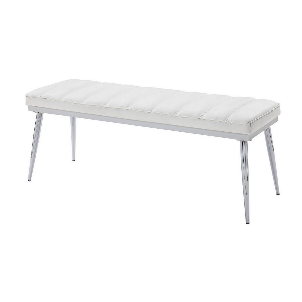 47’ Upholstered Channel Tufted Bench White and Silver By Casagear Home BM218613