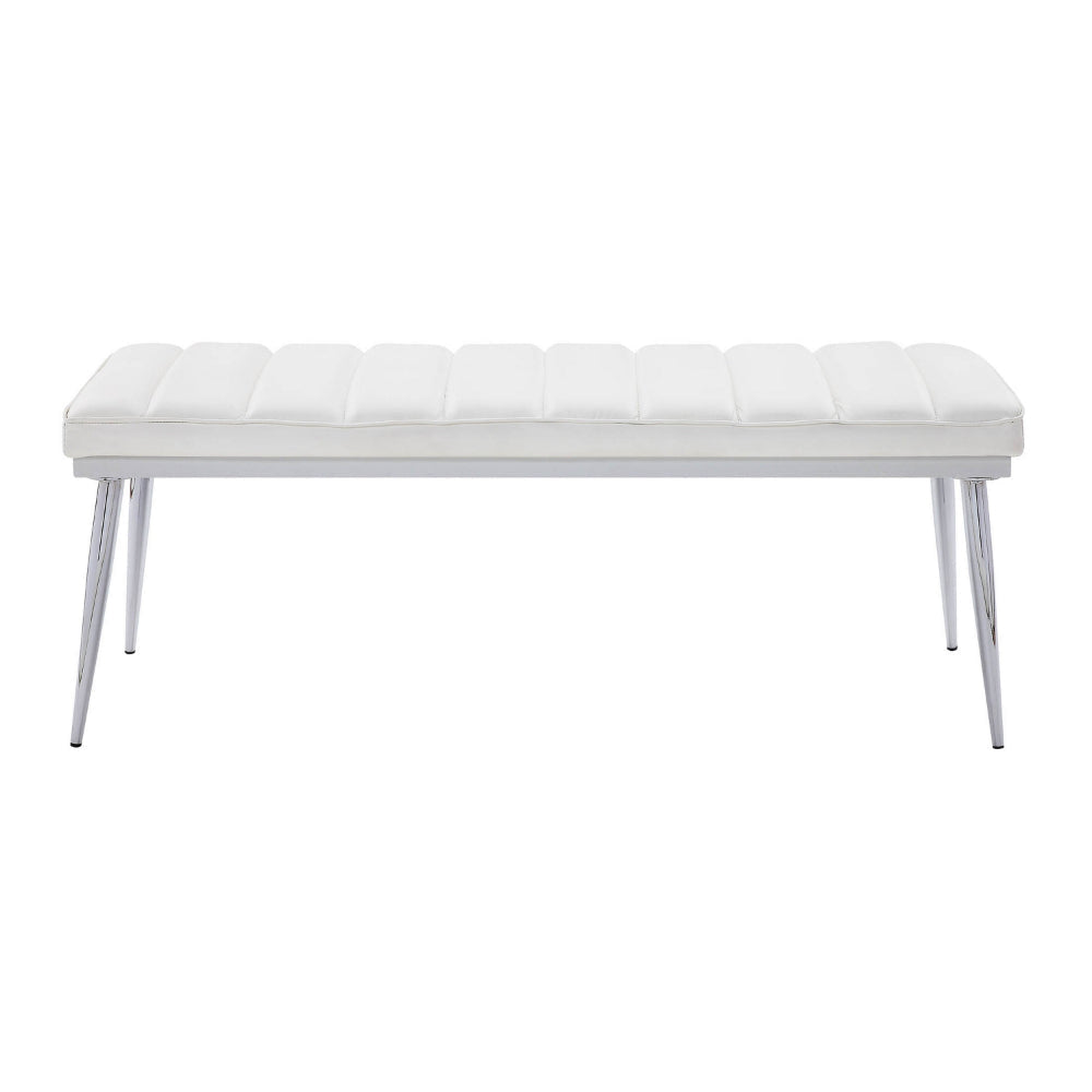 47’ Upholstered Channel Tufted Bench White and Silver By Casagear Home BM218613