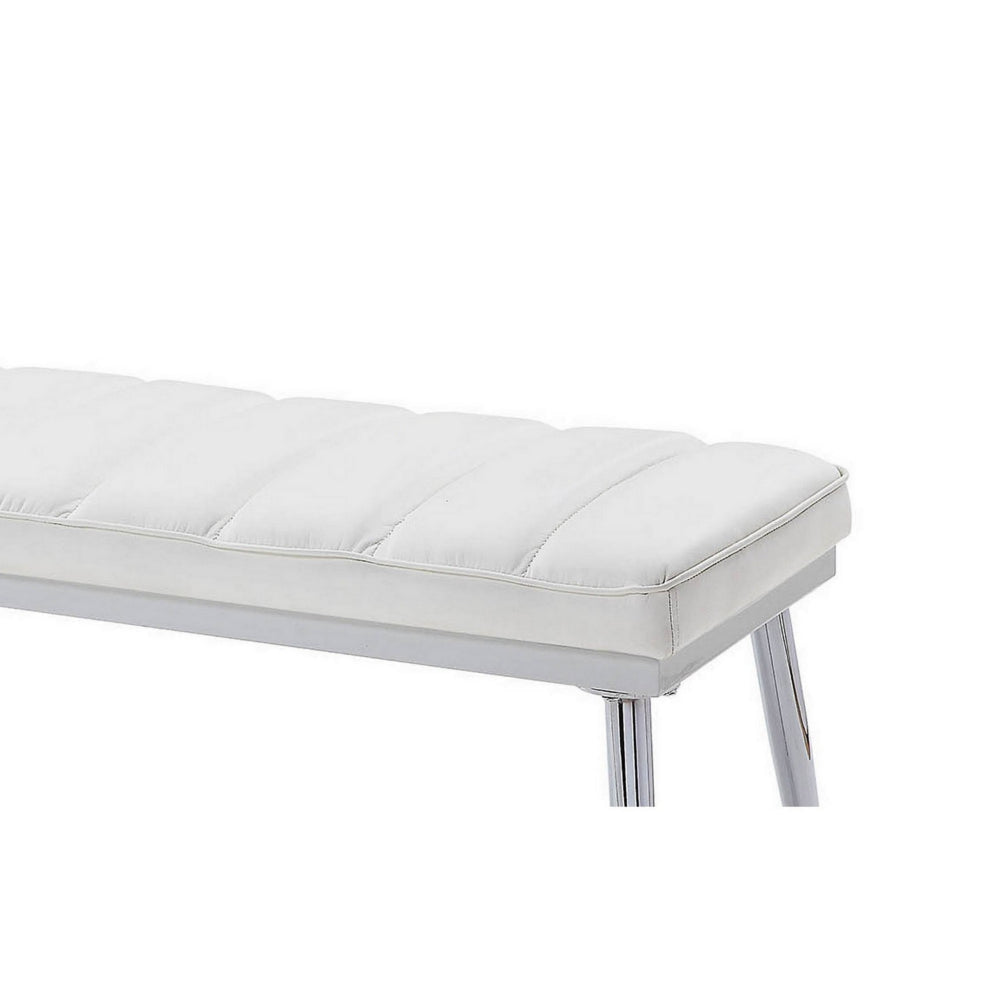 47’ Upholstered Channel Tufted Bench White and Silver By Casagear Home BM218613