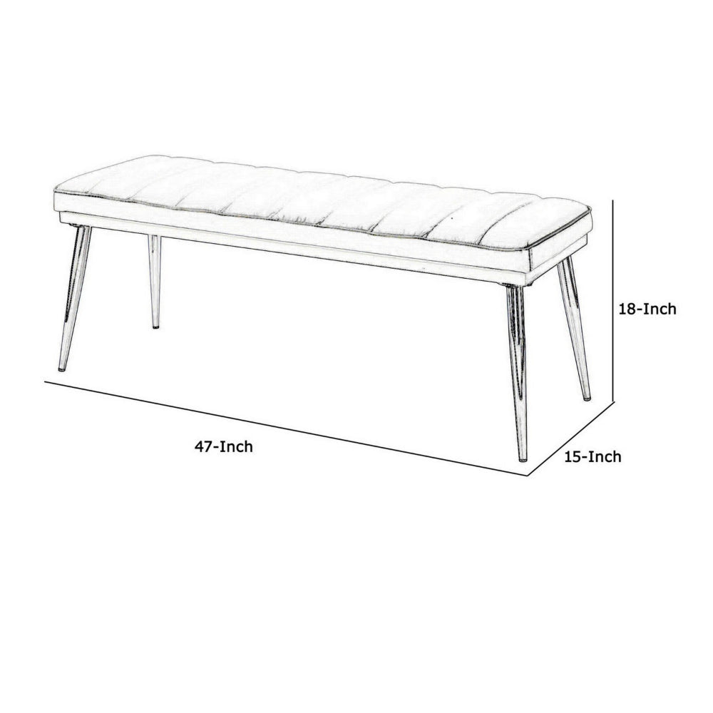 47’ Upholstered Channel Tufted Bench White and Silver By Casagear Home BM218613