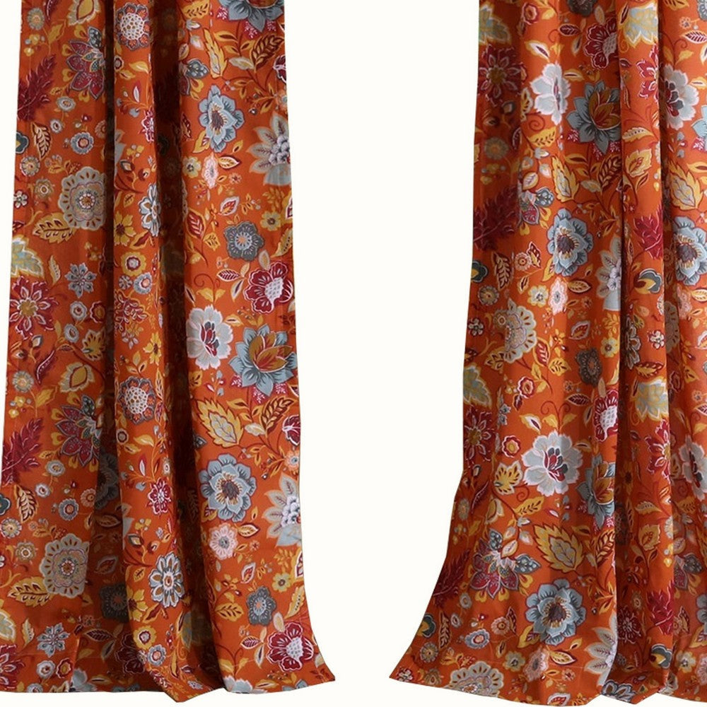 4 Piece Polyester Window Panel Set with Floral Print Multicolor By Casagear Home BM218718