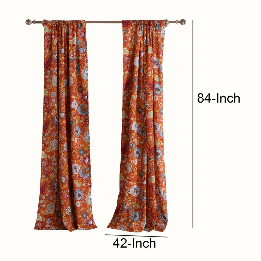 4 Piece Polyester Window Panel Set with Floral Print Multicolor By Casagear Home BM218718