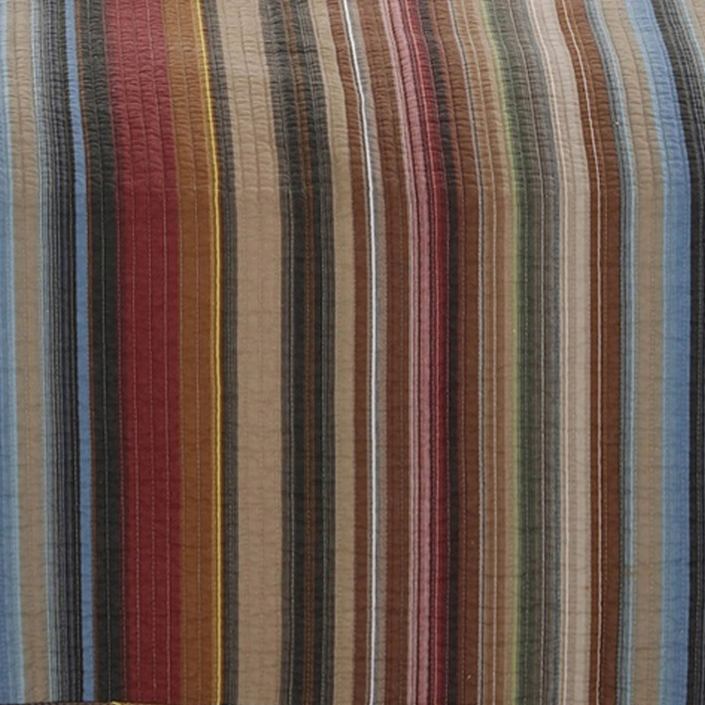 Stripe Pattern Cotton Quilt Set with 2 Pillows and 2 Quilt Shams Multicolor By Casagear Home BM218761