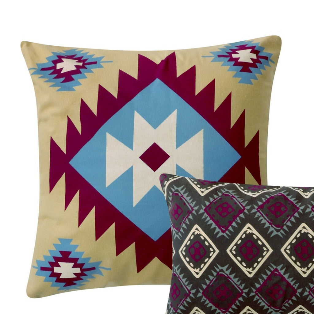 Decorative Pillow with Geometric Native Print Pair of 2 Multicolor By Casagear Home BM218791