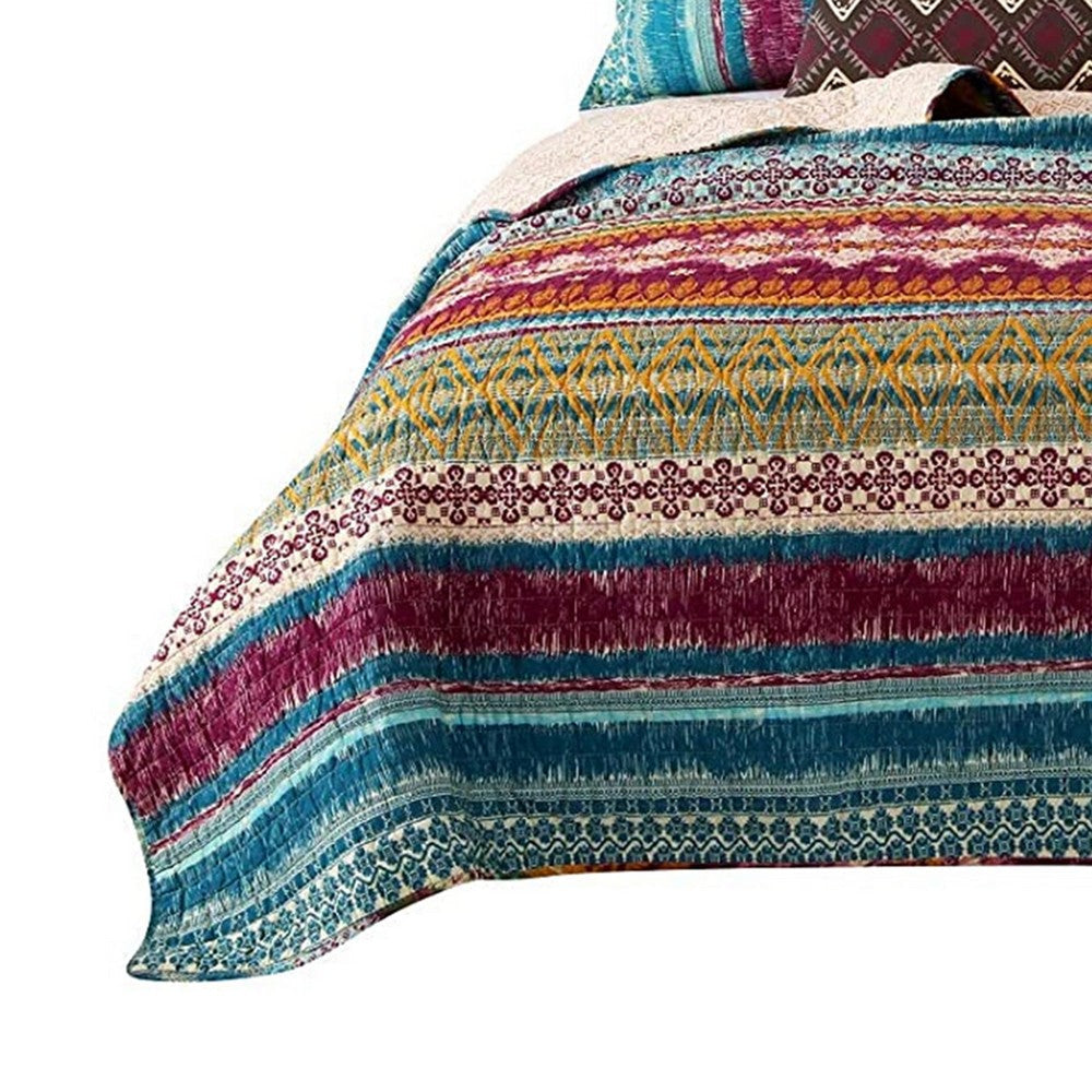 Tribal Print King Quilt Set with Decorative Pillows Multicolor By Casagear Home BM218794