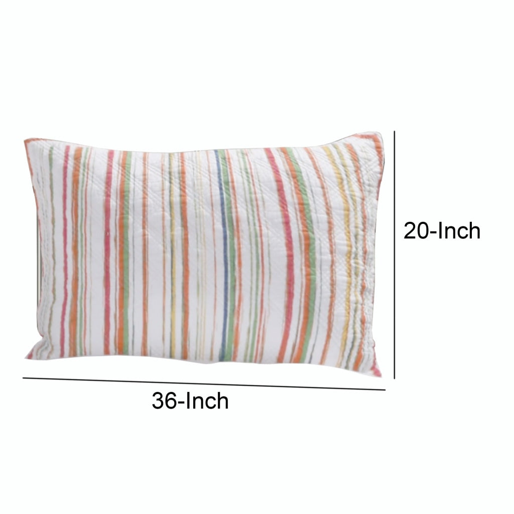 20 x 36 Cotton King Pillow Sham Striped Pattern Multicolor By Casagear Home BM218796