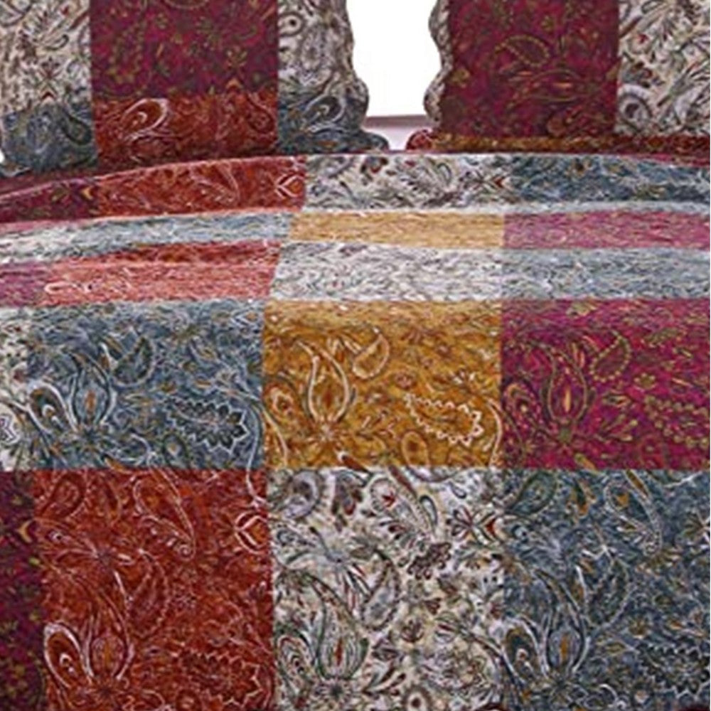 2 Piece Cotton Twin Size Quilt Set with Paisley Print Multicolor By Casagear Home BM218831