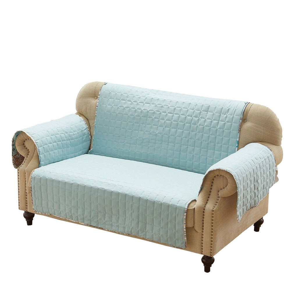 Reversible Sea Life Print Loveseat Protector with Elastic Strap Blue By Casagear Home BM218854