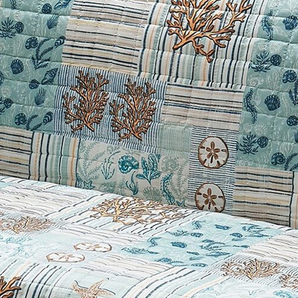 Reversible Sea Life Print Loveseat Protector with Elastic Strap Blue By Casagear Home BM218854