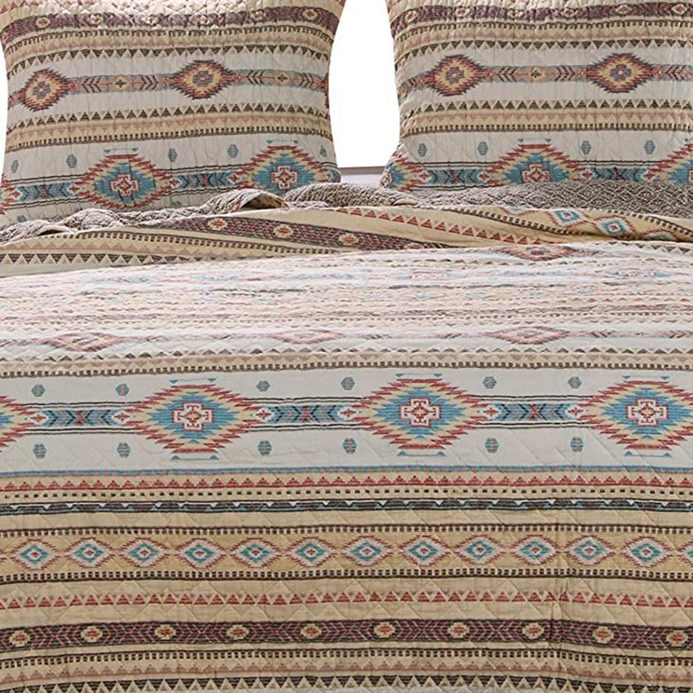 Twin Size 2 Piece Polyester Quilt Set with Kilim Pattern Multicolor By Casagear Home BM218907