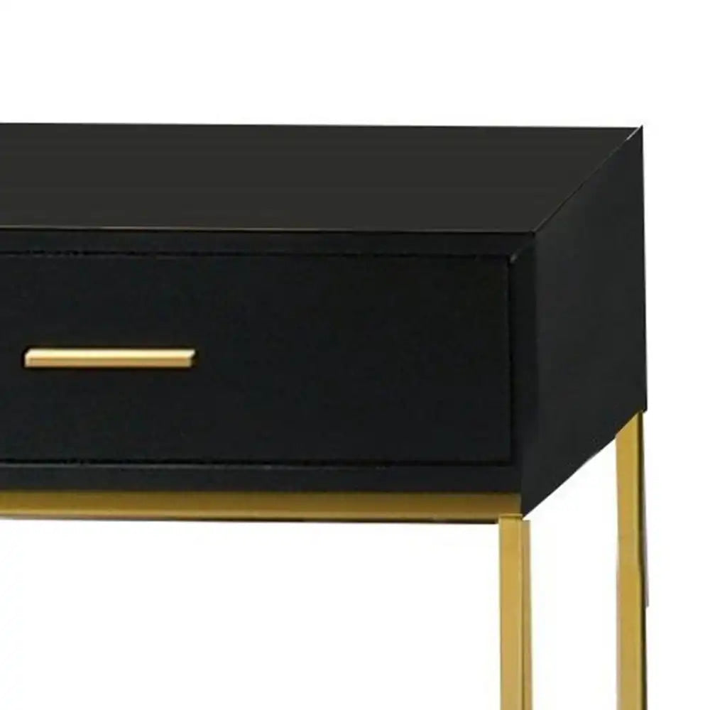 1 Drawer Wooden Nightstand with Metal Legs Black and Gold By Casagear Home BM218947