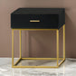 1 Drawer Wooden Nightstand with Metal Legs, Black and Gold By Casagear Home