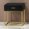 1 Drawer Wooden Nightstand with Metal Legs, Black and Gold By Casagear Home