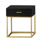 1 Drawer Wooden Nightstand with Metal Legs Black and Gold By Casagear Home BM218947