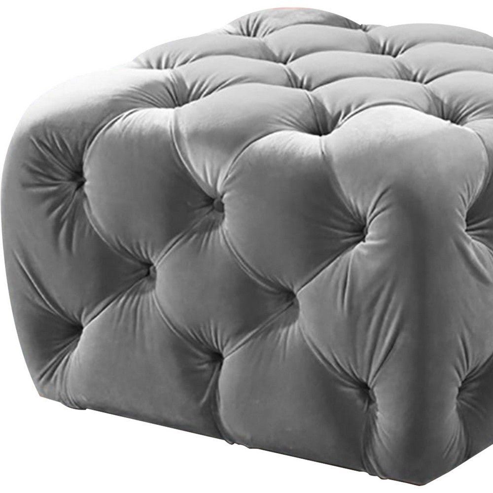 Button Tufted Velvet Fabric Upholstered Wooden Ottoman Gray By Casagear Home BM218952