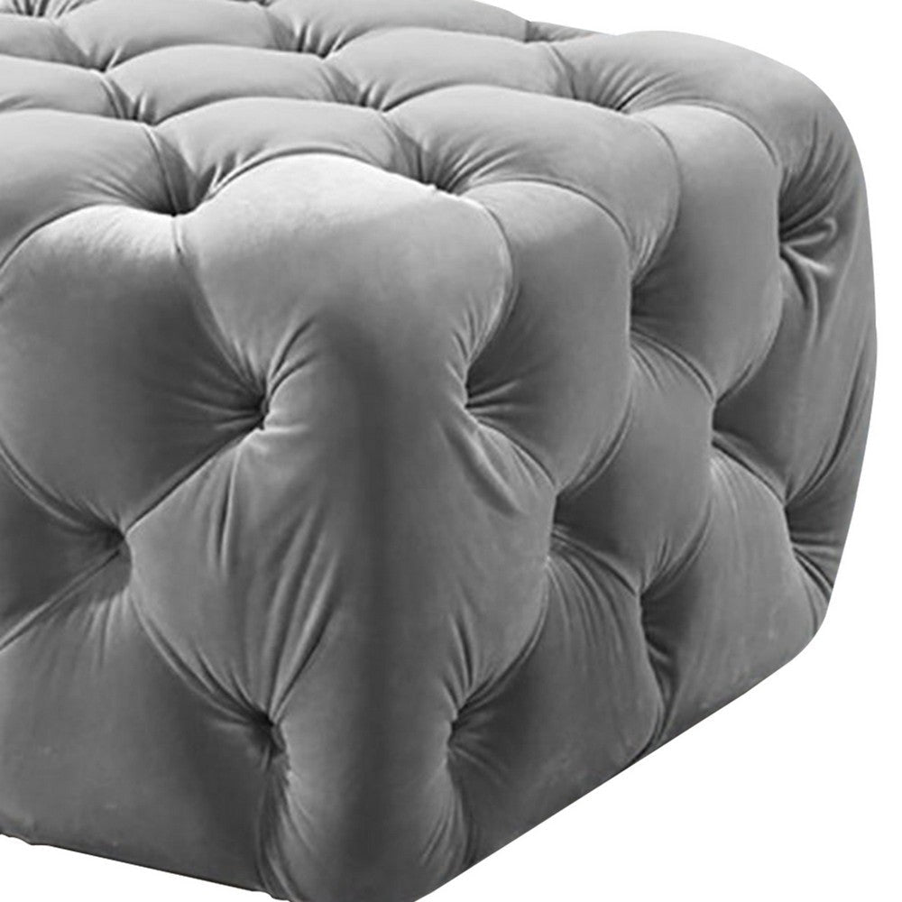 Button Tufted Velvet Fabric Upholstered Wooden Ottoman Gray By Casagear Home BM218952