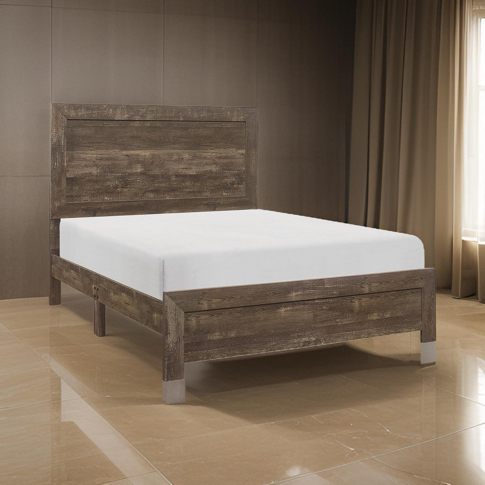 Rustic Panel Design Wooden Queen Size Bed, Brown By Casagear Home