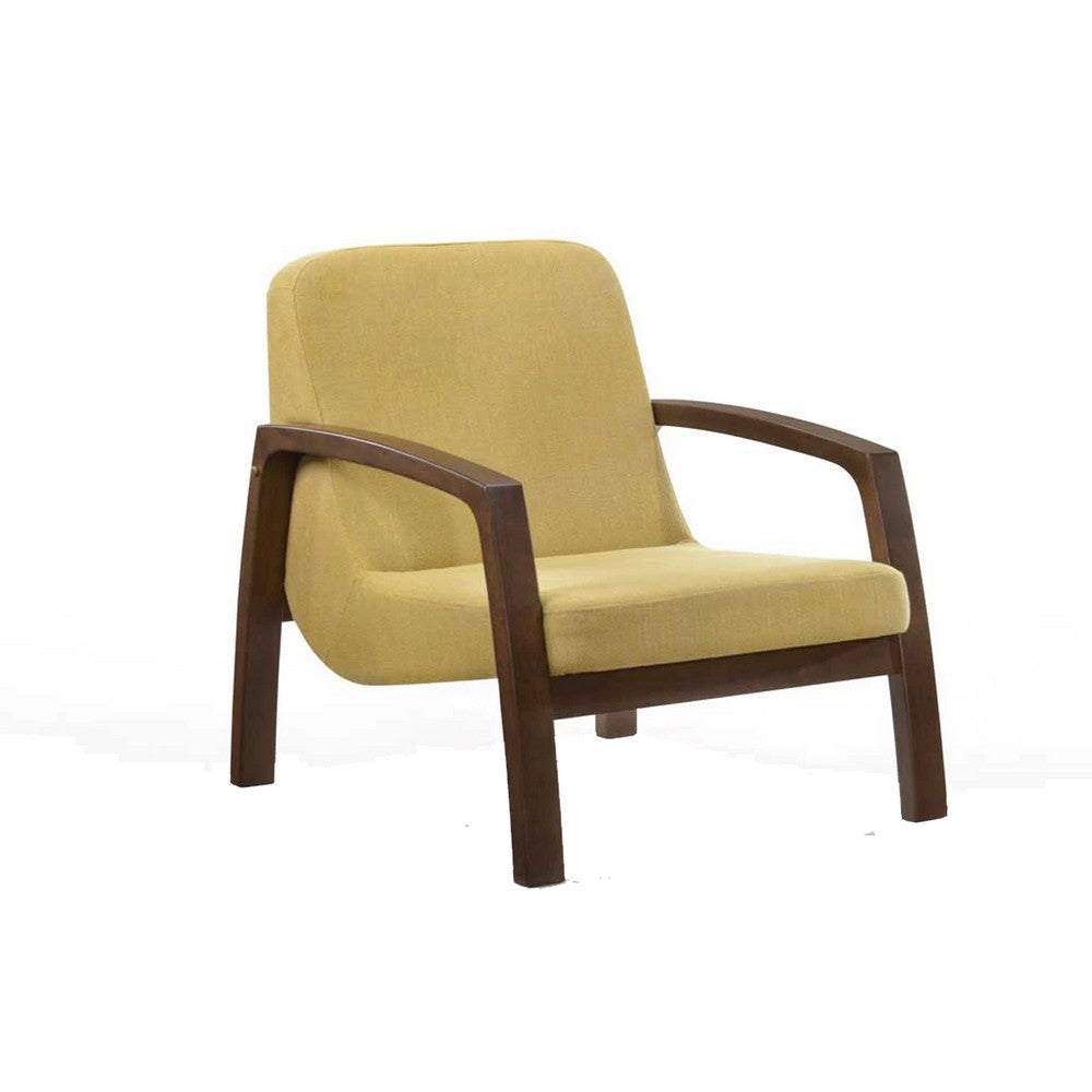 Wooden Lounge Chair with Block Legs and Padded Seat Yellow By Casagear Home BM219288