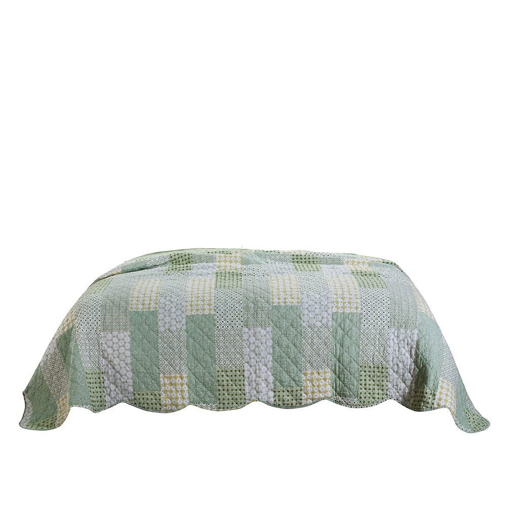 Reversible Fabric Twin Size Quilt Set with Geometric Pattern Motif Green By Casagear Home BM219433