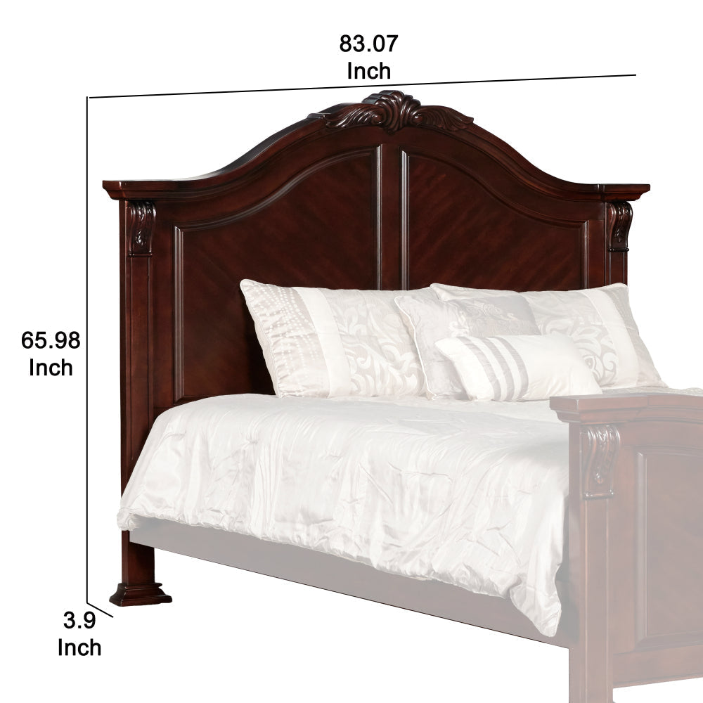 Fay Wooden Eastern King Panel Headboard with Camelback Design and Carving,Brown By Casagear Home BM219490