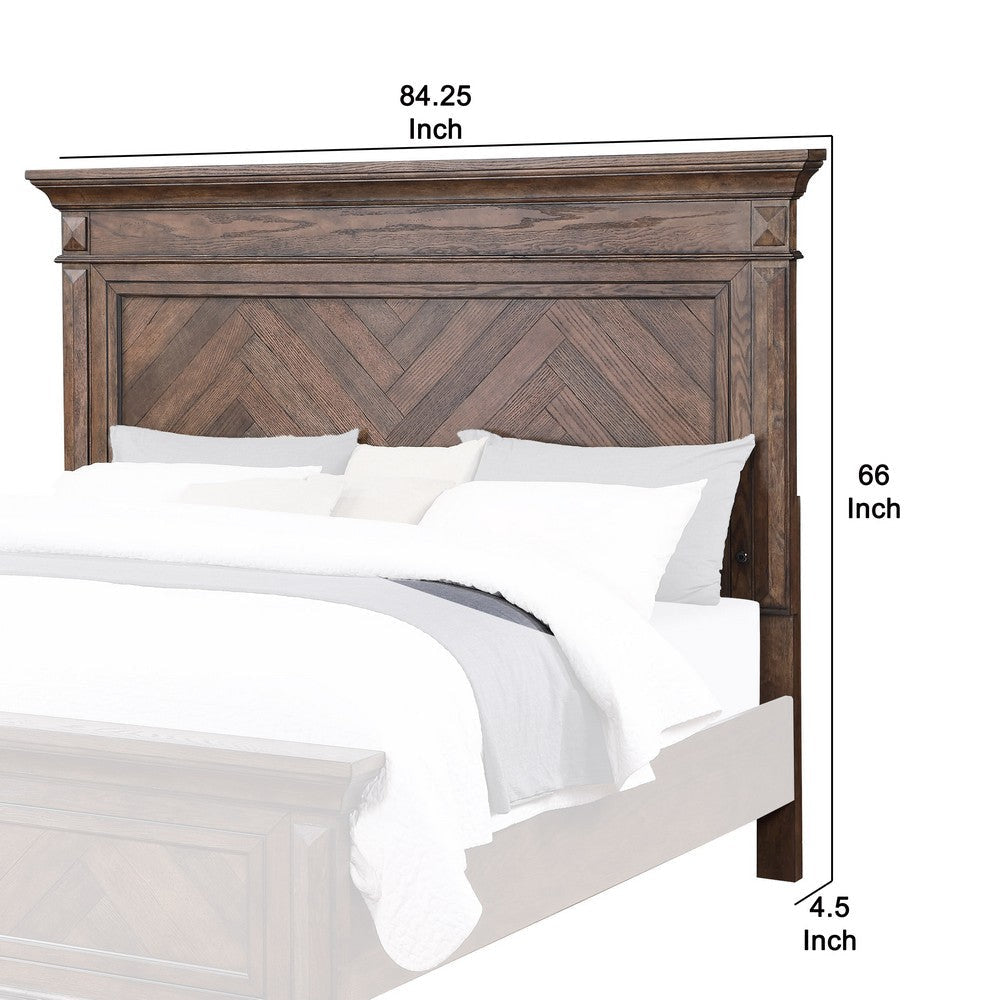 Molded Eastern King Headboard with Herringbone Pattern Brown By Casagear Home BM219496