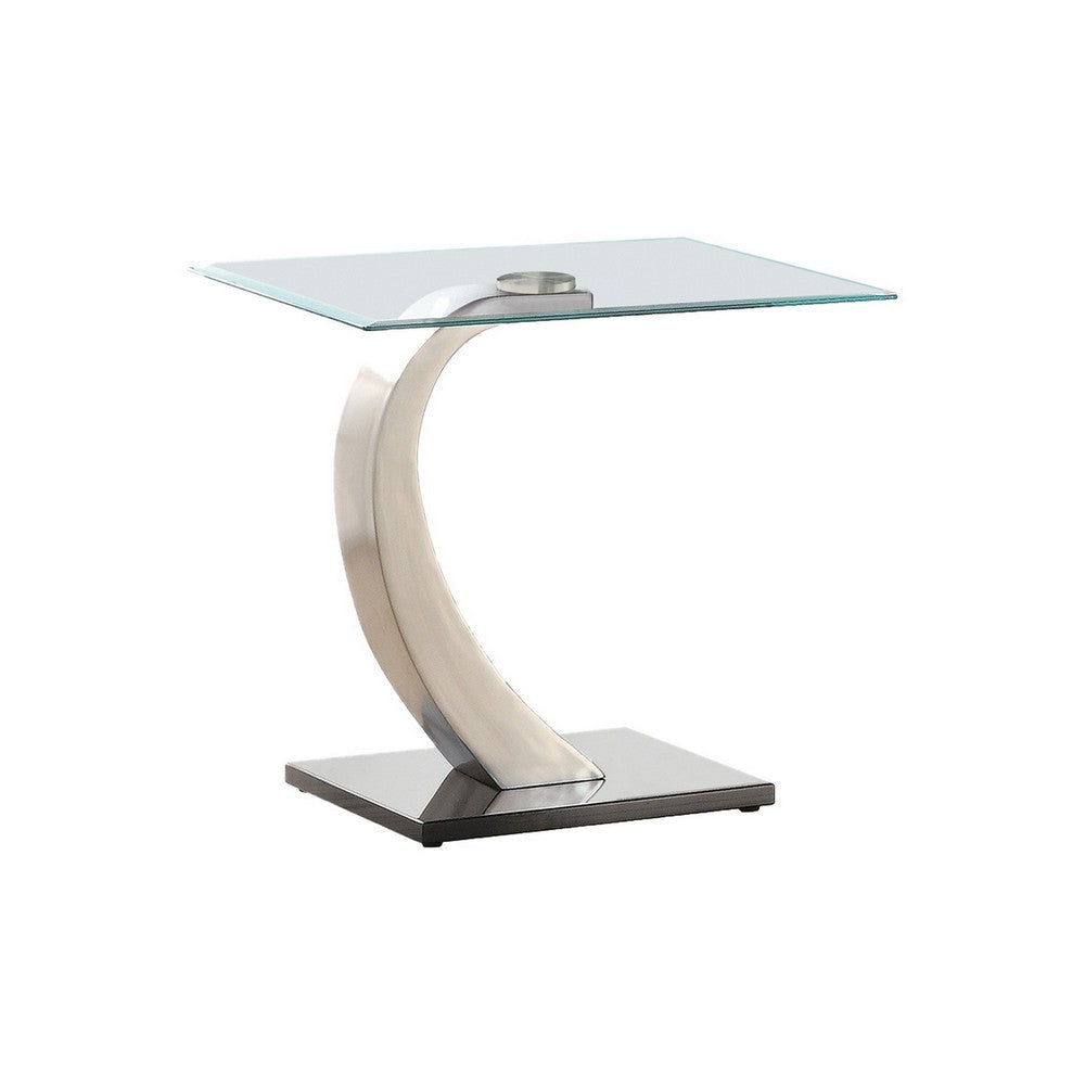 Floating Tempered Glass Top End Table with Metal Support, Clear and Silver By Casagear Home