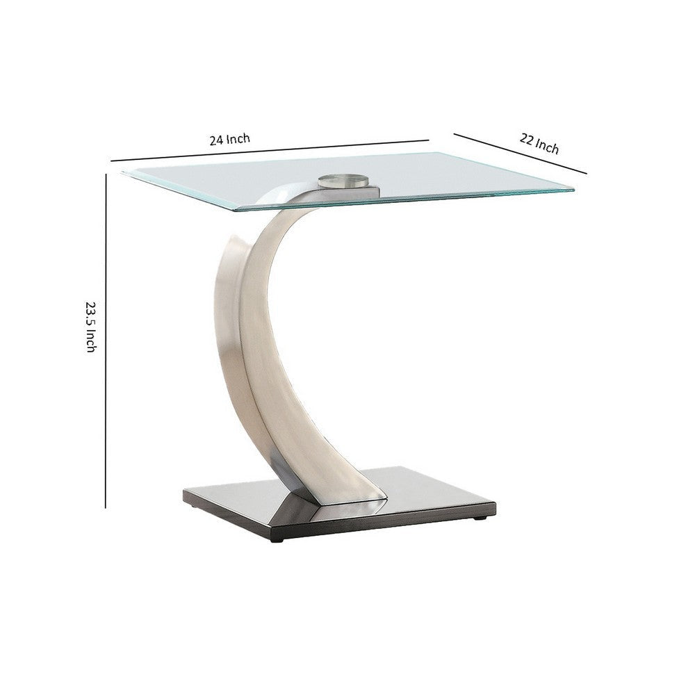 Floating Tempered Glass Top End Table with Metal Support Clear and Silver By Casagear Home BM219589