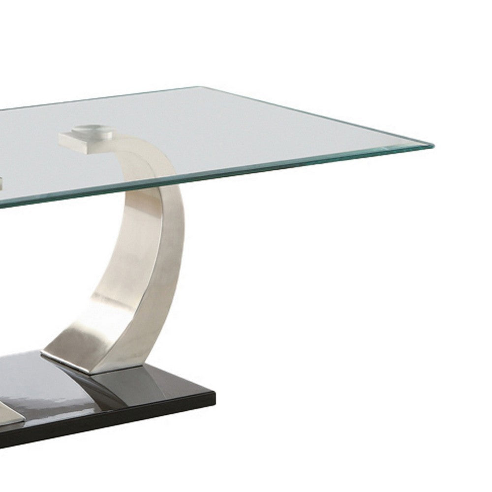 Floating Glass Top Coffee Table with Metal Support Clear and Silver By Casagear Home BM219590