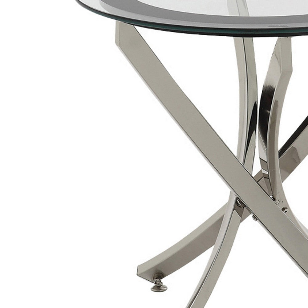 Round Tempered Glass Top End Table with Curved Metal Legs Silver and Clear By Casagear Home BM219597