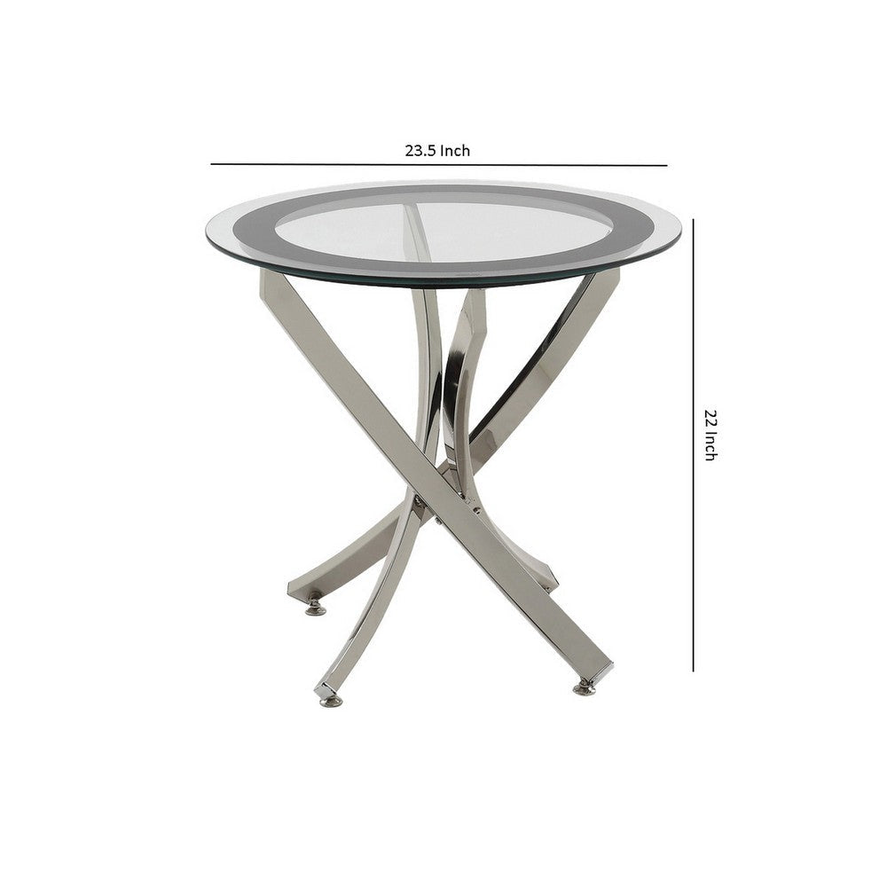 Round Tempered Glass Top End Table with Curved Metal Legs Silver and Clear By Casagear Home BM219597