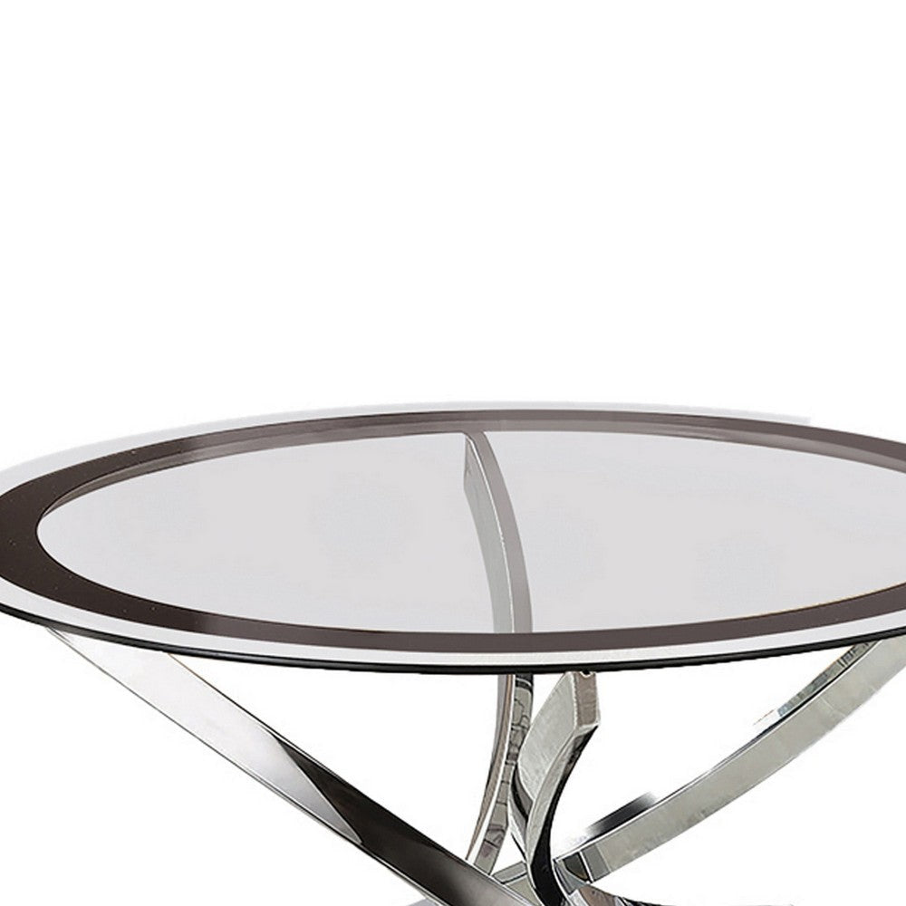 Round Tempered Glass Top Coffee Table with Metal Legs Silver and Clear By Casagear Home BM219598