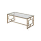 Tempered Glass Top Coffee Table with Lattice Cut Outs, Silver and Clear By Casagear Home