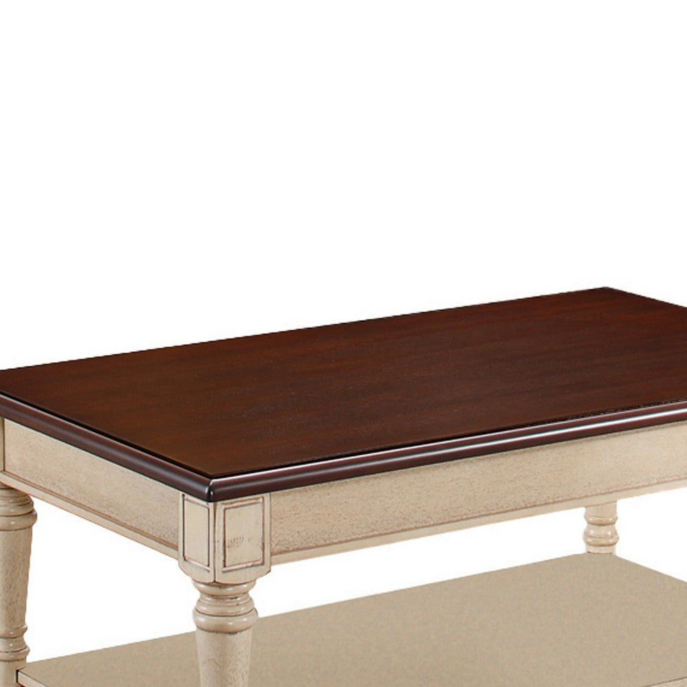 Wooden Frame Coffee Table with Turned Legs Brown and Antique White By Casagear Home BM219602