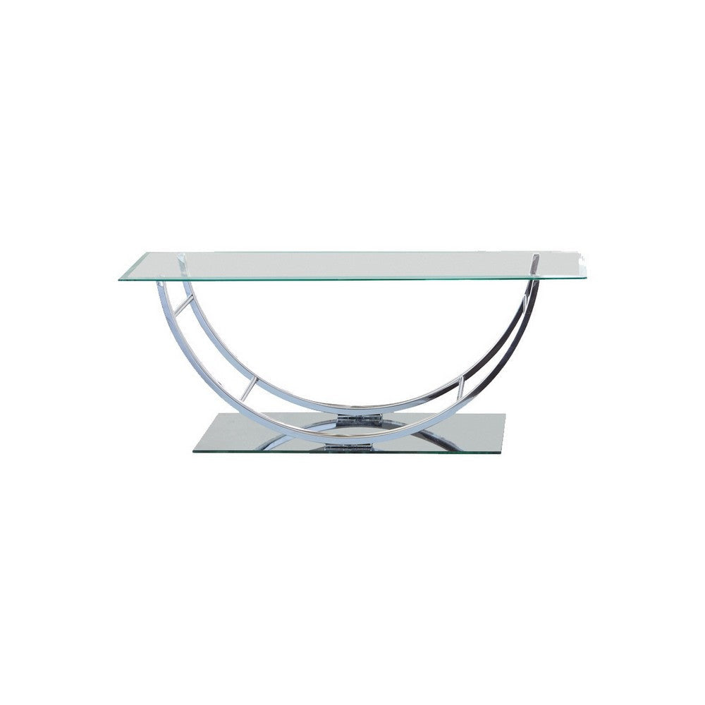 Tempered Glass Top Coffee Table with U Shape Metal Frame, Chrome and Clear By Casagear Home