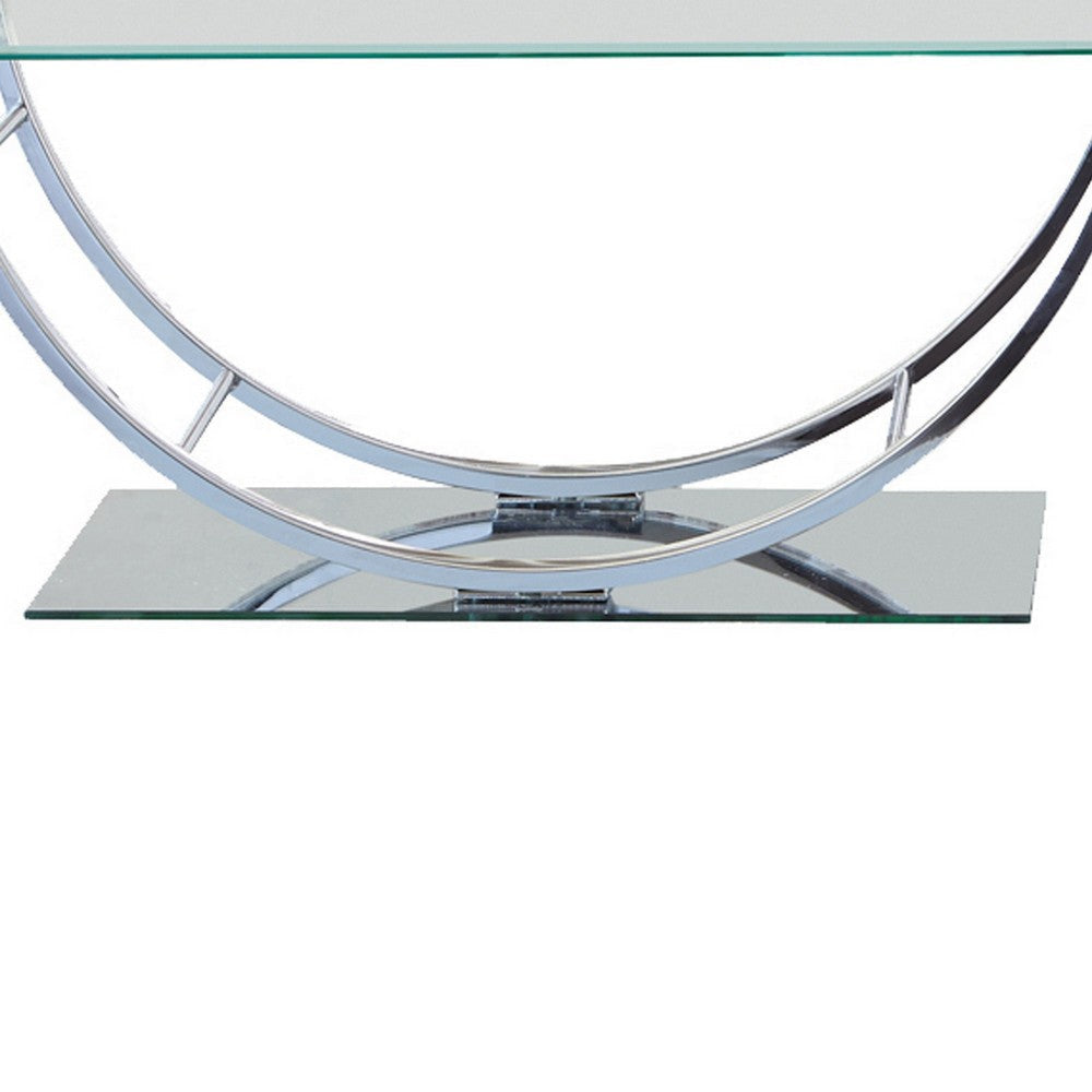 Tempered Glass Top Coffee Table with U Shape Metal Frame Chrome and Clear By Casagear Home BM219604