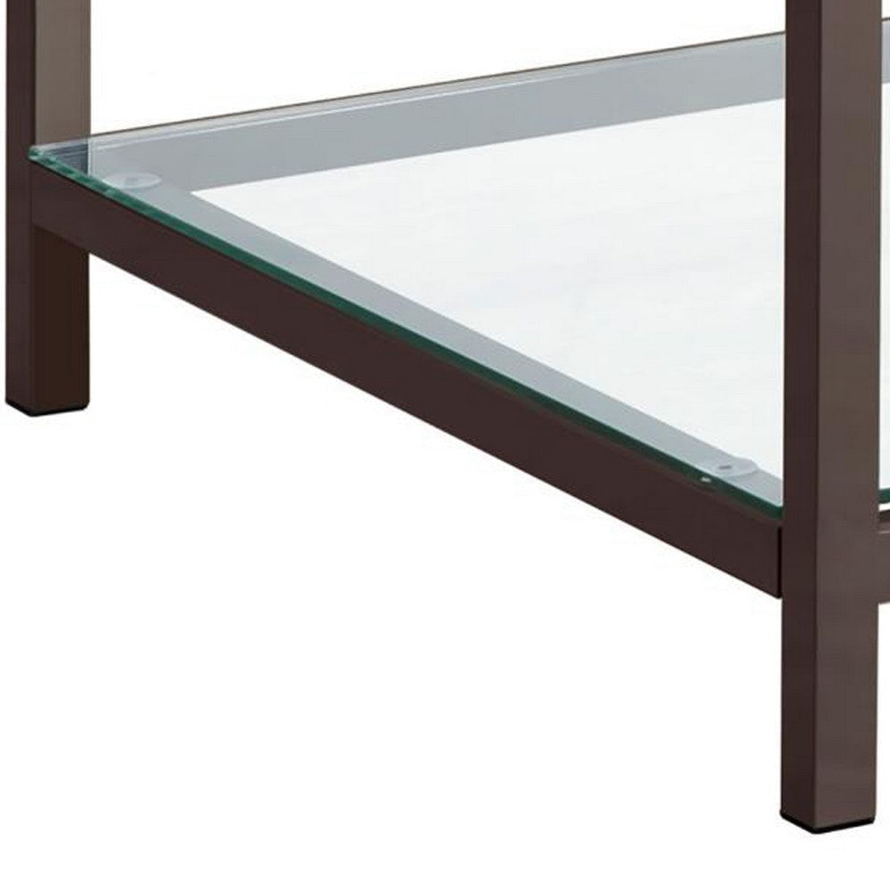 Glass Top End Table with Metal Frame and Open Shelf Nickel By Casagear Home BM219614