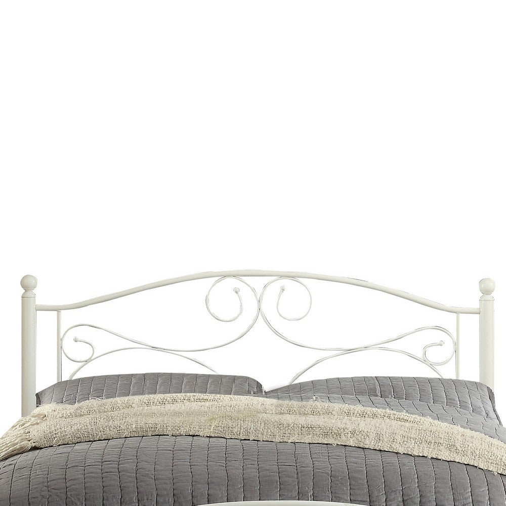 Metal Full Size Platform Bed with Scrollwork Details White By Casagear Home BM219738