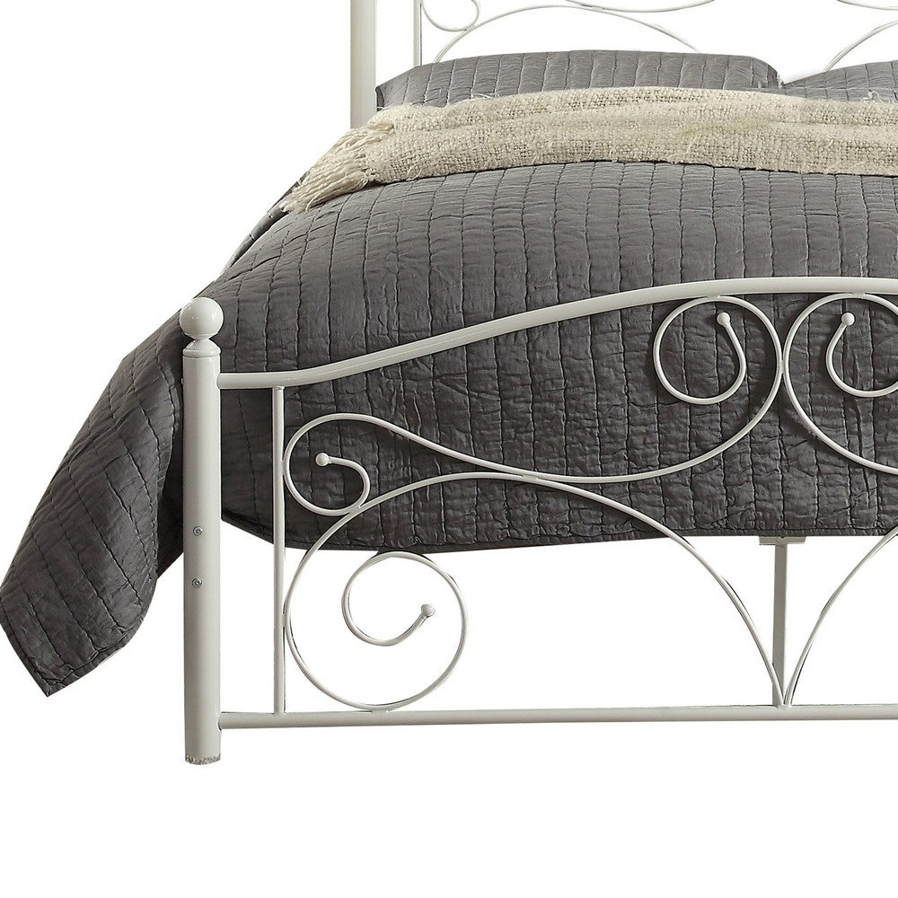 Metal Full Size Platform Bed with Scrollwork Details White By Casagear Home BM219738