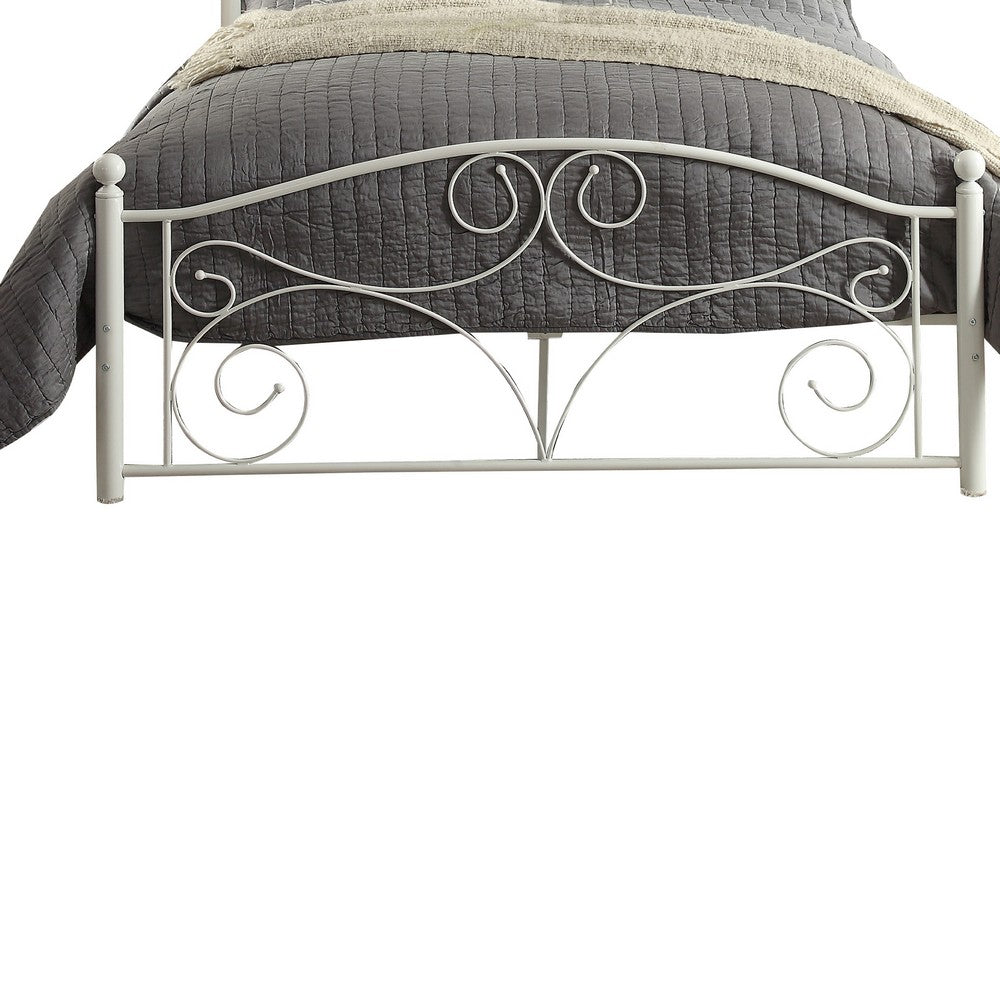 Metal Full Size Platform Bed with Scrollwork Details White By Casagear Home BM219738