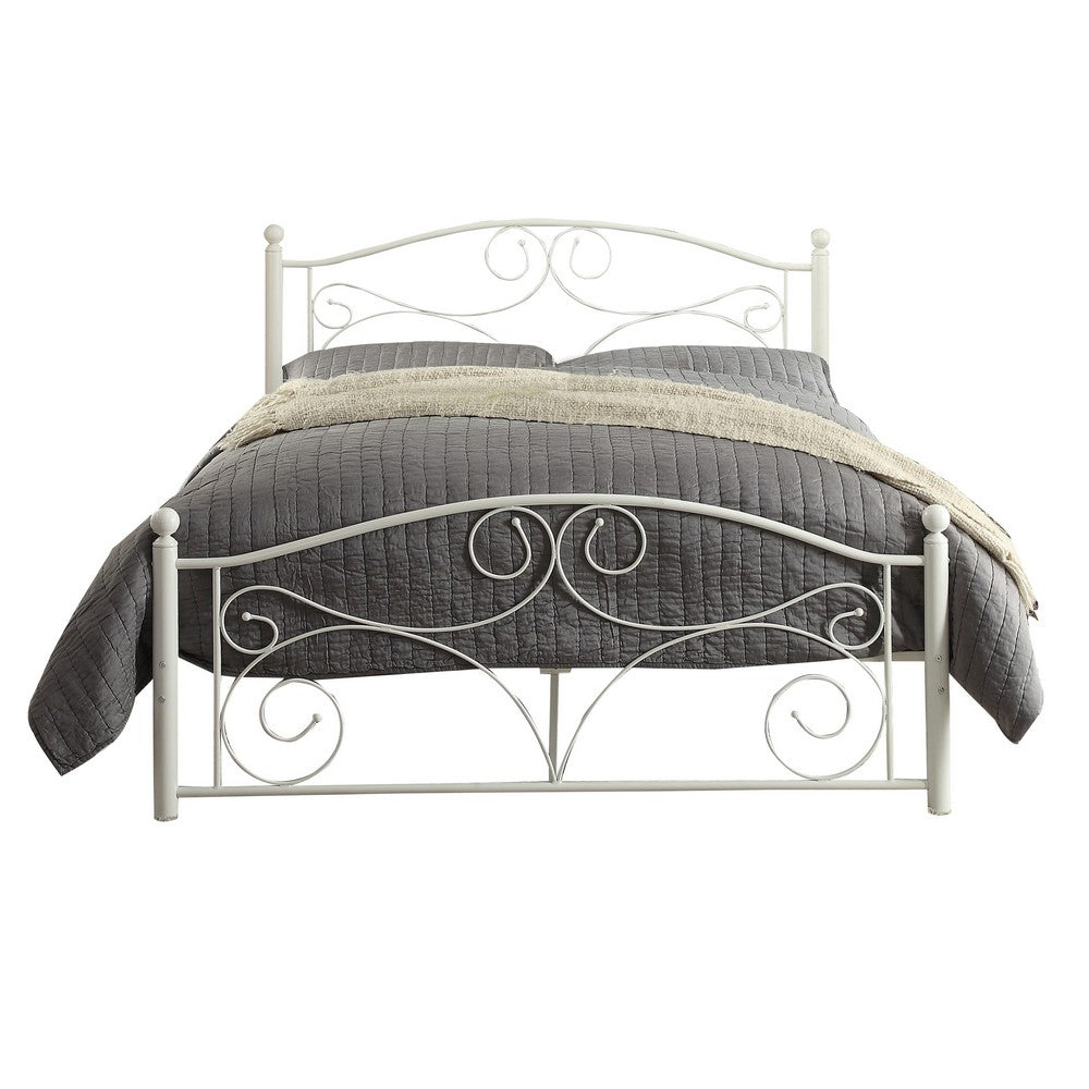 Metal Full Size Platform Bed with Scrollwork Details White By Casagear Home BM219738