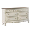 7 Drawer Dresser with Floral Motif Carving Details, Antique White and Brown By Casagear Home