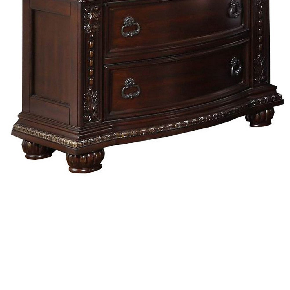 European Style Nightstand with 3 Drawers and Marble Top Dark Cherry Brown By Casagear Home BM219819