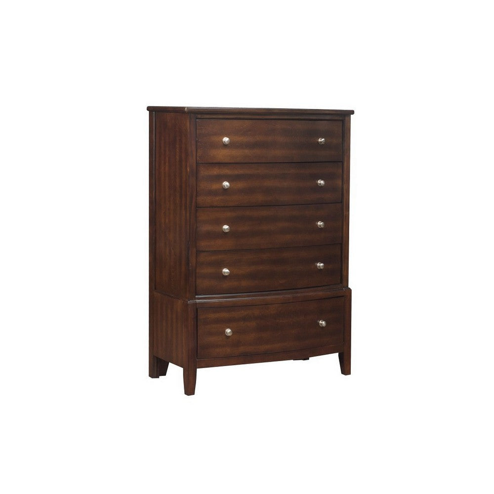 5 Drawer Wooden Chest with Chamfered Legs, Dark Brown By Casagear Home